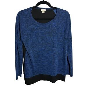 J. Crew Blue Black Heathered Mixed Media Knit Sheer Top Size Medium Women's